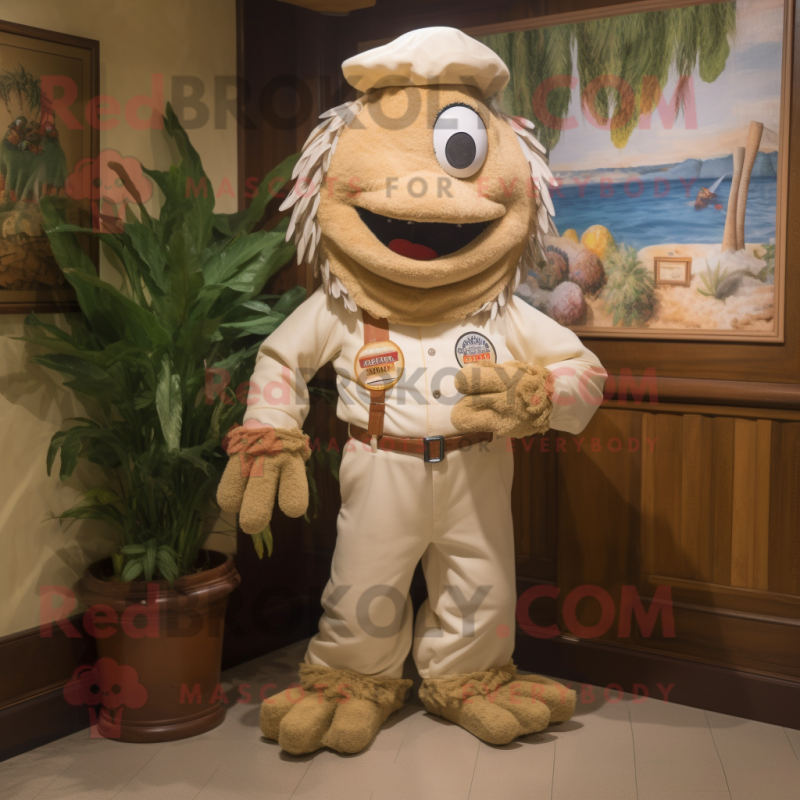 Cream Jambalaya mascot costume character dressed with a Chinos and Brooches Cream Jambalaya mascot costume character dressed with a Chinos and Brooches