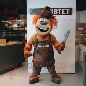 Rust Knife Thrower mascot costume character dressed with a Chinos and Cummerbunds