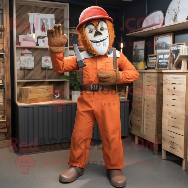 Rust Knife Thrower mascot costume character dressed with a Chinos and Cummerbunds Rust Knife Thrower mascot costume character dressed with a Chinos and Cummerbunds