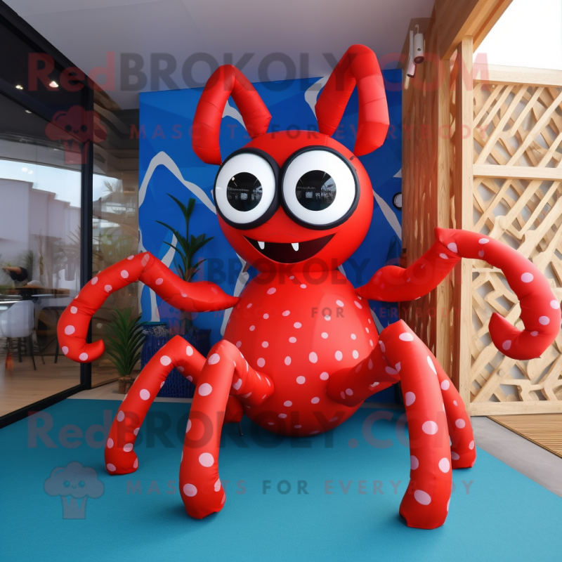 Red Spider mascot costume character dressed with a Swimwear and Hairpins