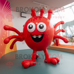 Red Spider mascot costume character dressed with a Swimwear and Hairpins