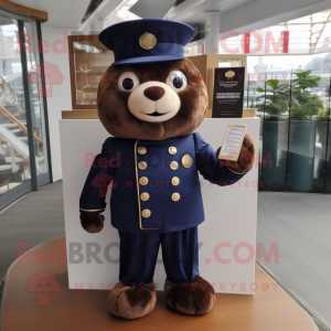 Navy Chocolate Bar mascot costume character dressed with a Jacket and Lapel pins