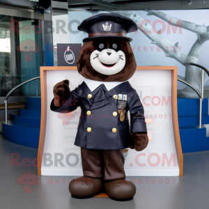 Navy Chocolate Bar mascot costume character dressed with a Jacket and Lapel pins