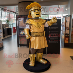 Gold Roman Soldier mascot costume character dressed with a Dress Shirt and Cummerbunds