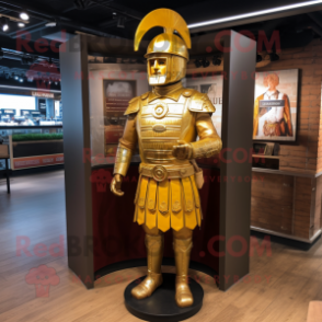 Gold Roman Soldier mascot costume character dressed with a Dress Shirt and Cummerbunds
