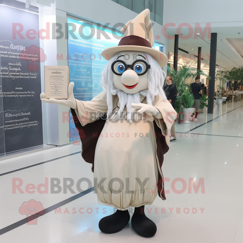 Cream Witch mascot costume character dressed with a Capri Pants and Reading glasses