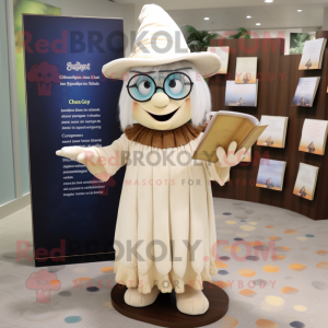 Cream Witch mascot costume character dressed with a Capri Pants and Reading glasses