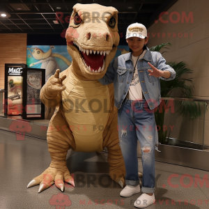 Tan T Rex maskotdraktfigur...