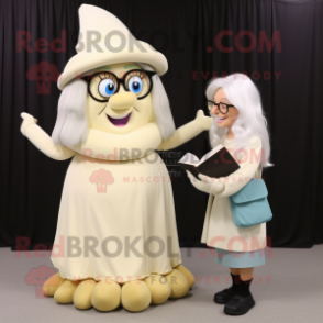 Cream Witch mascot costume character dressed with a Capri Pants and Reading glasses