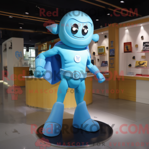 Sky Blue Superhero mascot...