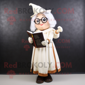 Cream Witch mascot costume character dressed with a Capri Pants and Reading glasses