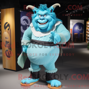 Cyaan Ogre mascottekostuum...