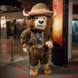 Tan Buffalo maskot kostume...