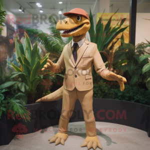 Tan Dimorphodon mascot costume character dressed with a Suit and Suspenders