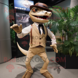 Tan Dimorphodon mascot costume character dressed with a Suit and Suspenders