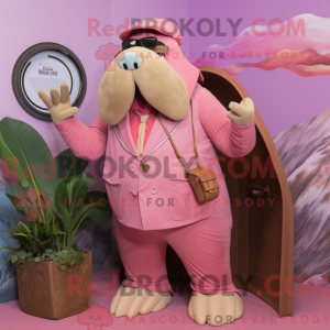 Pink Walrus maskot kostume...
