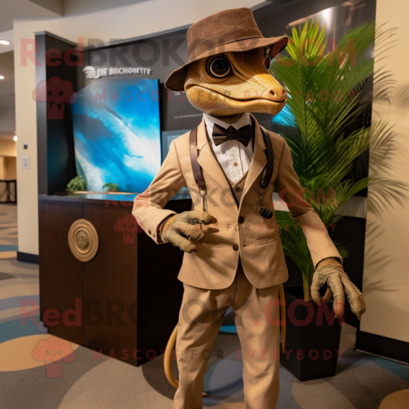 Tan Dimorphodon mascot costume character dressed with a Suit and Suspenders Tan Dimorphodon mascot costume character dressed with a Suit and Suspenders