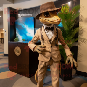 Tan Dimorphodon mascot costume character dressed with a Suit and Suspenders