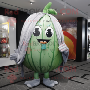 Silver Melon mascot costume character dressed with a Skinny Jeans and Scarves