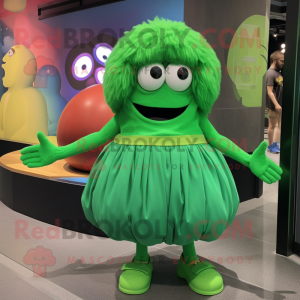 Green Meatballs mascot costume character dressed with a Mini Skirt and Belts