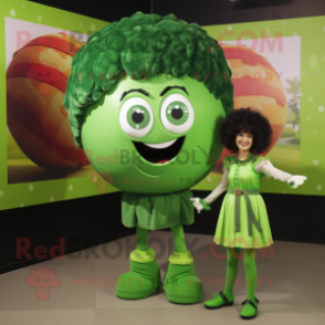 Green Meatballs mascot costume character dressed with a Mini Skirt and Belts