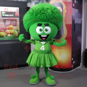 Green Meatballs mascot costume character dressed with a Mini Skirt and Belts