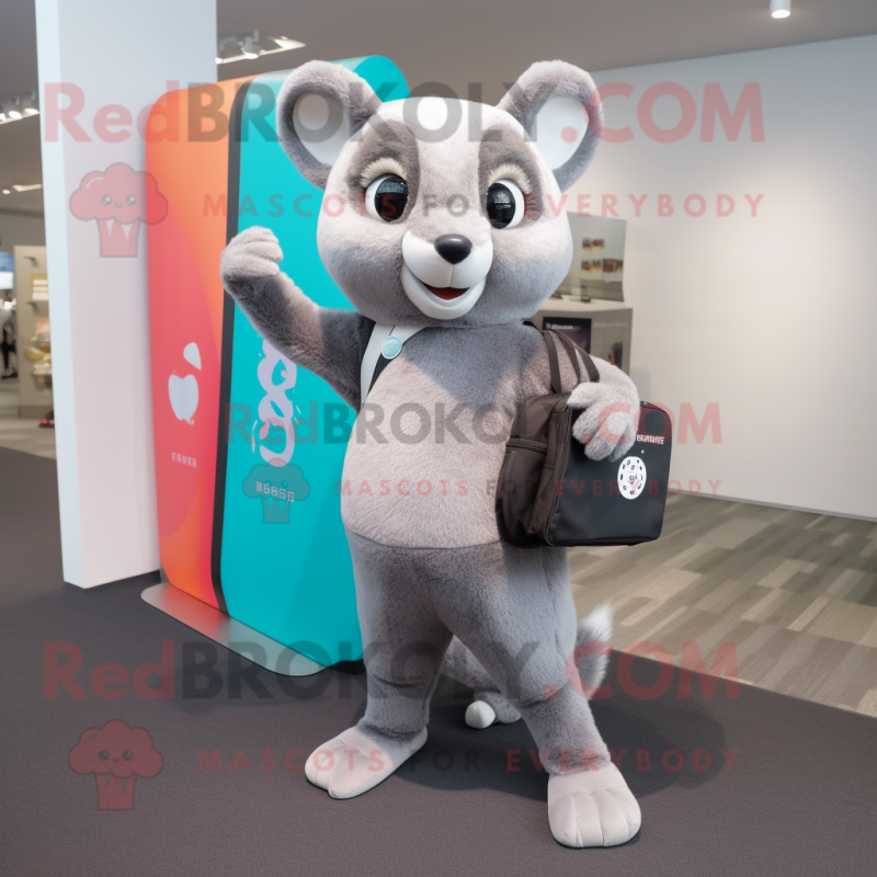 Gray Dormouse mascot costume character dressed with a Yoga Pants and Briefcases Gray Dormouse mascot costume character dressed with a Yoga Pants and Briefcases