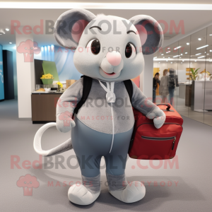Gray Dormouse mascot costume character dressed with a Yoga Pants and Briefcases
