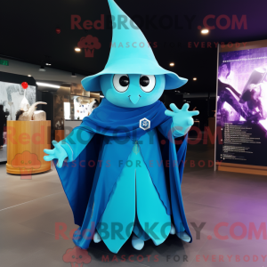Cyan tryllekunstner maskot...