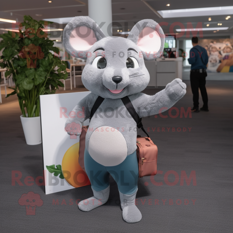 Gray Dormouse mascot costume character dressed with a Yoga Pants and Briefcases Gray Dormouse mascot costume character dressed with a Yoga Pants and Briefcases