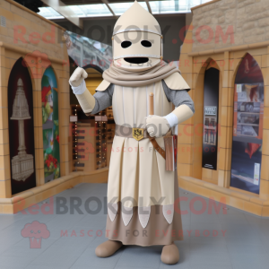 Beige Medieval Knight mascot costume character dressed with a Sheath Dress and Caps