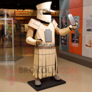 Beige Medieval Knight mascot costume character dressed with a Sheath Dress and Caps