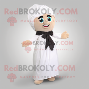 White Falafel mascot costume character dressed with a Maxi Dress and Bow ties