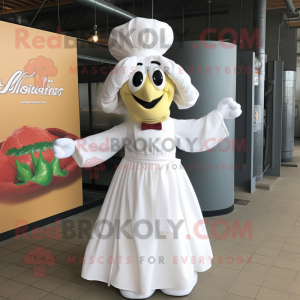 White Falafel mascot costume character dressed with a Maxi Dress and Bow ties