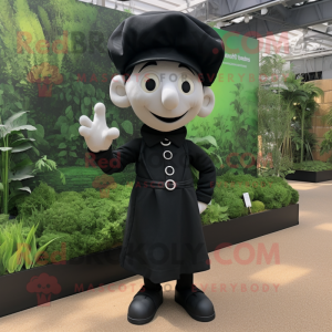Black Spinach mascot costume character dressed with a Poplin Shirt and Berets