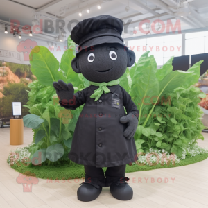 Black Spinach mascot costume character dressed with a Poplin Shirt and Berets