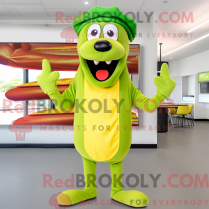 Lime Green Hot Dog maskot...