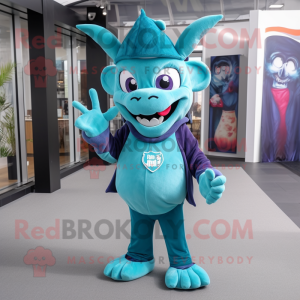 Teal Devil mascot costume character dressed with a Poplin Shirt and Beanies