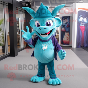 Teal Devil maskot kostym...