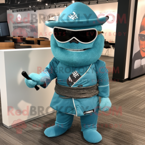 Cyan Samurai maskot kostume...