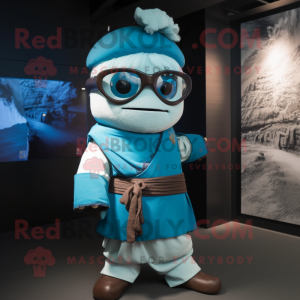 Cyan Samurai maskot kostume...