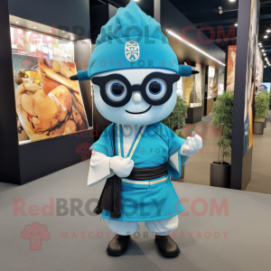Cyan Samurai maskot drakt...