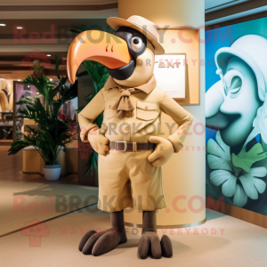 Tan Toucan mascot costume character dressed with a Chinos and Cufflinks