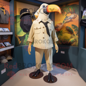 Tan Toucan mascot costume character dressed with a Chinos and Cufflinks