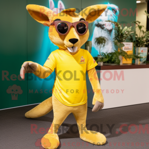 Guld kænguru maskot kostume...