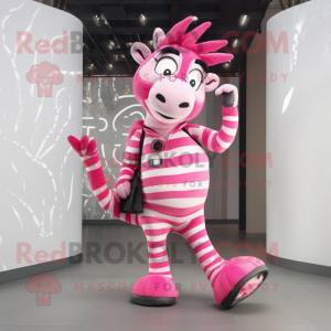 Pink Zebra mascot costume character dressed with a Skinny Jeans and Backpacks