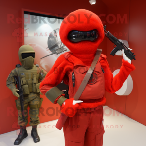 Red Special Air Service mascot costume character dressed with a Bikini and Hairpins