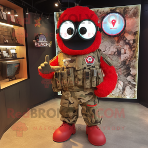 Red Special Air Service mascot costume character dressed with a Bikini and Hairpins