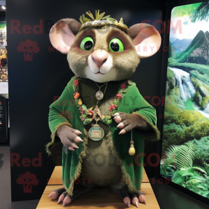 Forest Green Dormouse mascot costume character dressed with a Rash Guard and Necklaces