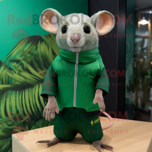 Forest Green Dormouse mascot costume character dressed with a Rash Guard and Necklaces